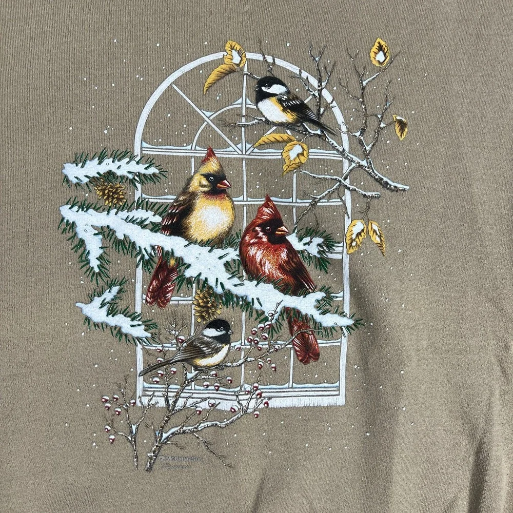 VTG Morning Sun Bird‎ Graphic Sweatshirt Mens Large Nature Wildlife 90s Winter